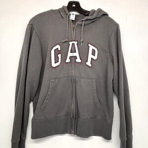 GAP Hoodie Sweatshirt Full Zip Up Fleece Gray with Logo Women's Size XS